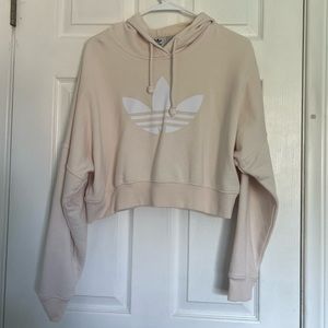Adidas cream cropped logo hoodie XS
